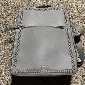 Calpak Gray Leather Kaya Laptop Backpack Bookbag